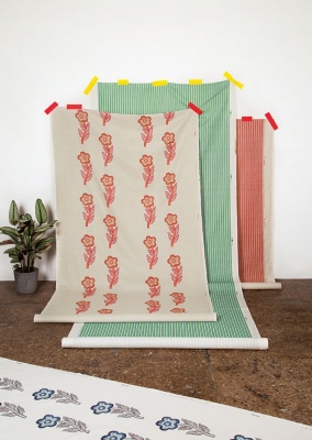 Kit Kemp Tashas Trip Linen Fabric in Charcoal